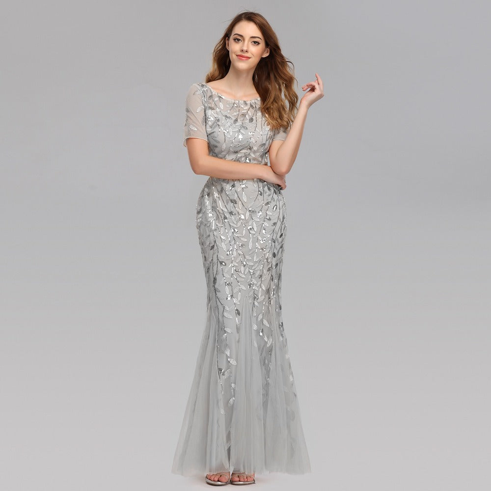 Slim Fitting Mesh Sequin Evening Fishtail Dress - The Cool Collective AU