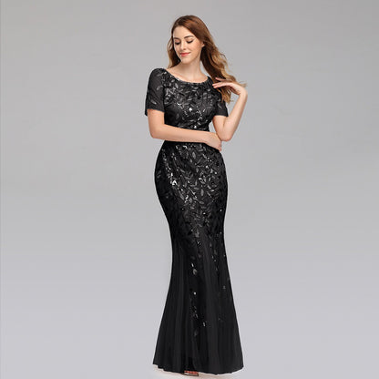 Slim Fitting Mesh Sequin Evening Fishtail Dress - The Cool Collective AU