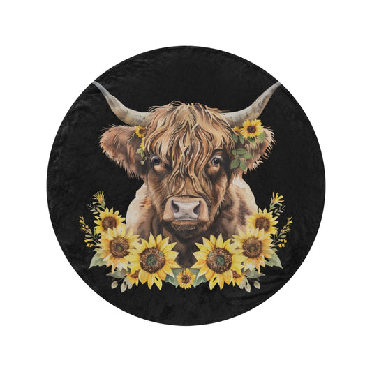 Sunshine Highland Cow Circular Ultra-Soft Micro Fleece Blanket 60" - The Cool Collective AU