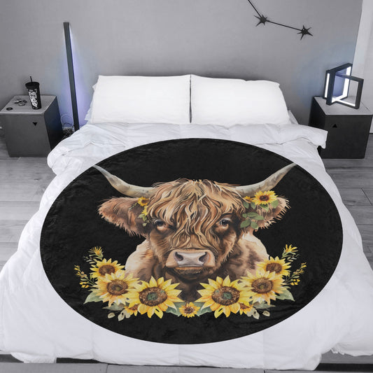 Sunshine Highland Cow Circular Ultra-Soft Micro Fleece Blanket 60" - The Cool Collective AU