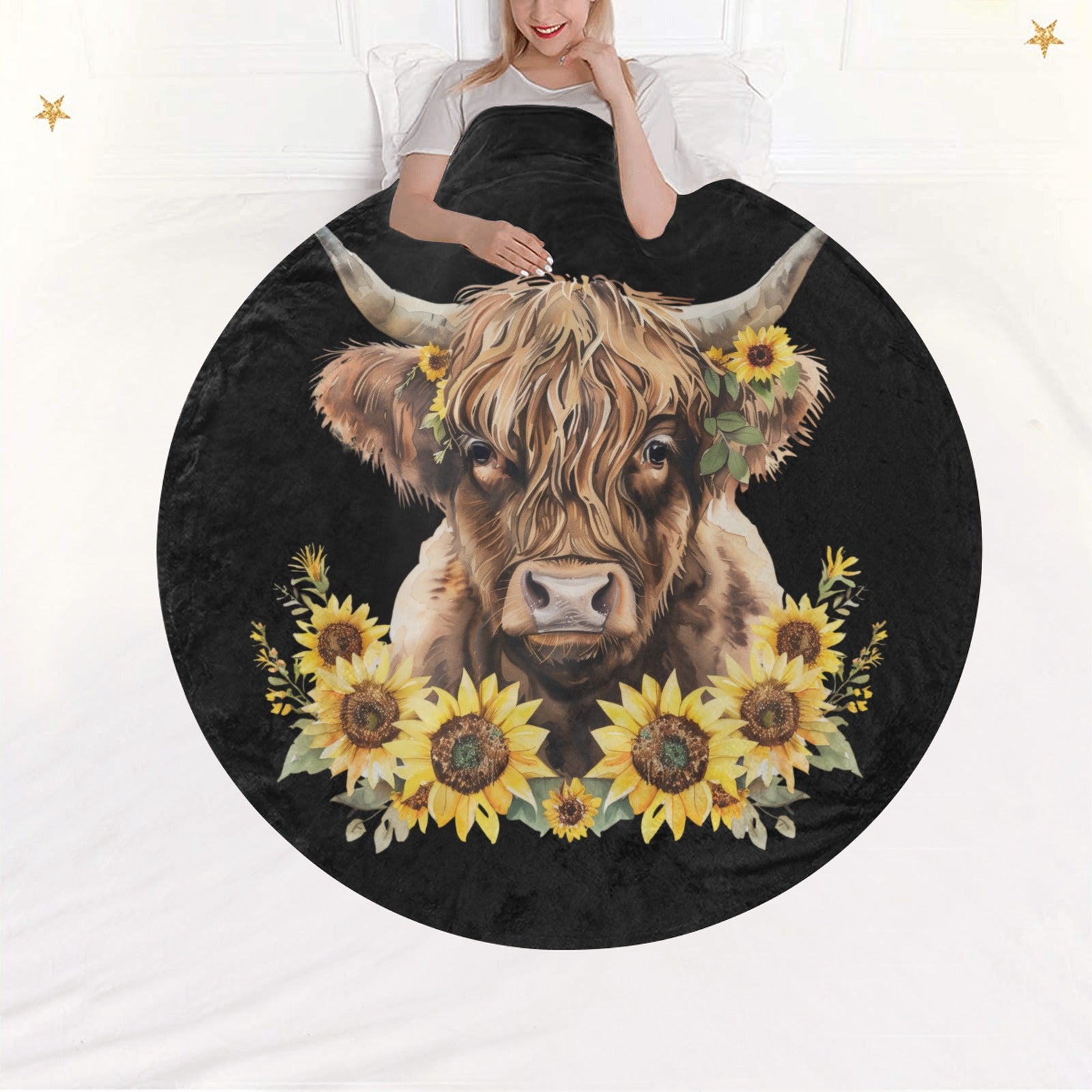 Sunshine Highland Cow Circular Ultra-Soft Micro Fleece Blanket 60" - The Cool Collective AU