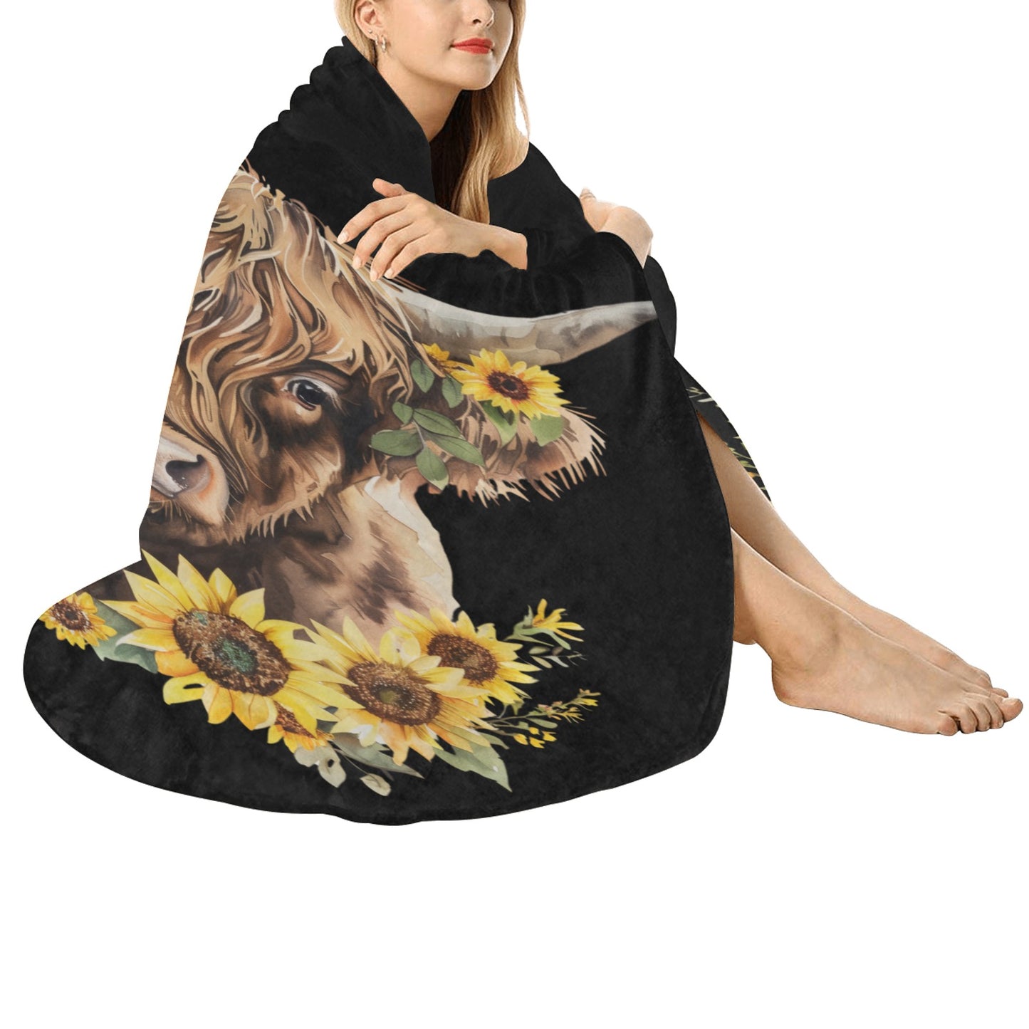Sunshine Highland Cow Circular Ultra-Soft Micro Fleece Blanket 60" - The Cool Collective AU