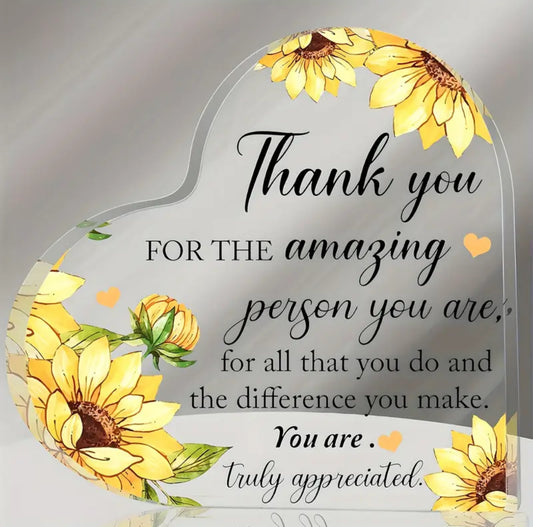 Thank You Acrylic Plaque - Heart-Shaped Decorative Sign with Stand - Inspirational Gift for Teachers, Nurses, Family & Friends - 1 Piece - The Cool Collective AU