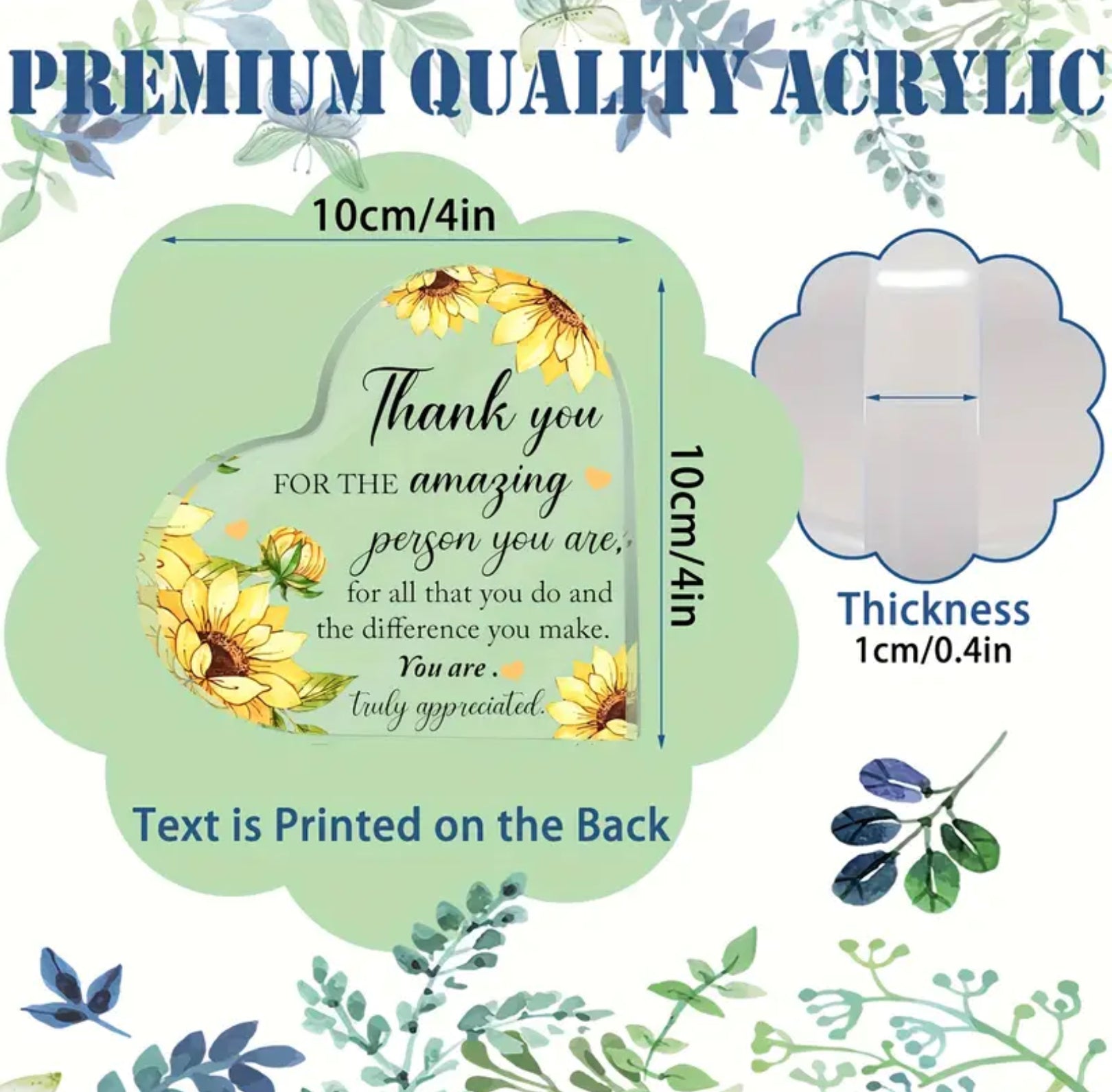 Thank You Acrylic Plaque - Heart-Shaped Decorative Sign with Stand - Inspirational Gift for Teachers, Nurses, Family & Friends - 1 Piece - The Cool Collective AU