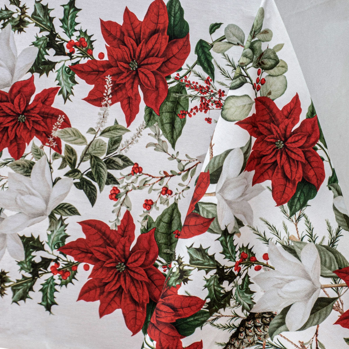 100% Cotton Ashdene Poinsettia Festive Christmas Holiday Tablecloth 150 x 300 cm - The Cool Collective AU