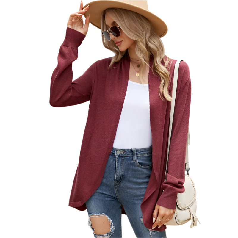 Women Mid-Length Sweater Jacket Temperament Loose Knitted Cardigan - Grey - Xl