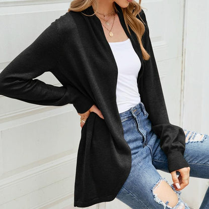 Women Mid-Length Sweater Jacket Temperament Loose Knitted Cardigan - Grey - Xl