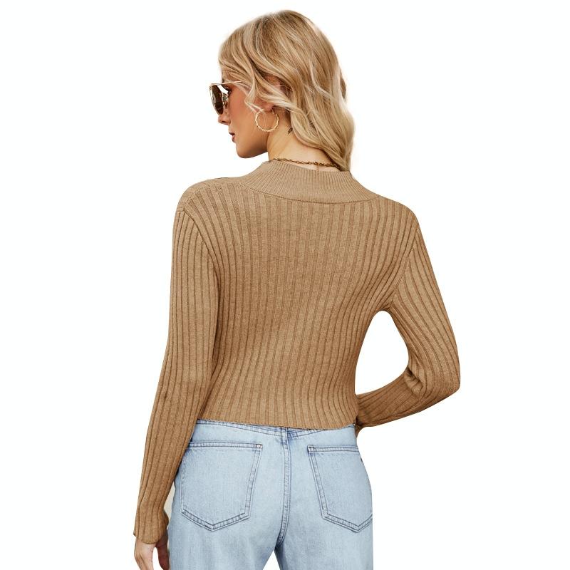 Female Sexy Navel Knit Sweater Slim Sweater Cardigan - Black - L