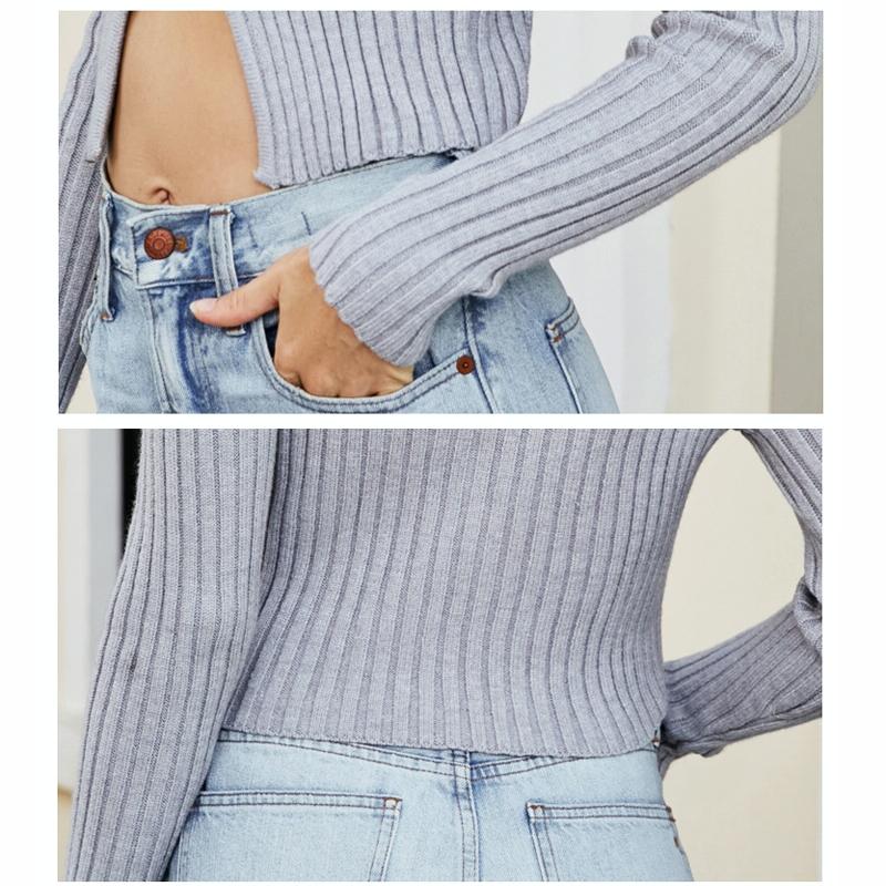 Female Sexy Navel Knit Sweater Slim Sweater Cardigan - Black - L