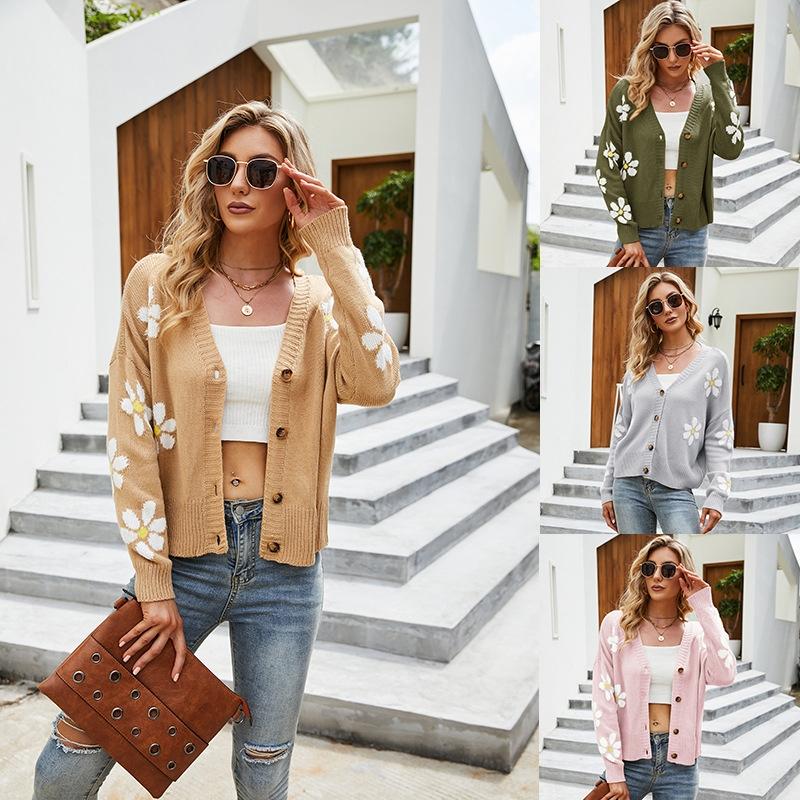 Autumn And Winter Female Knitted Cardigan College Style Sweater Jacket - Green - S