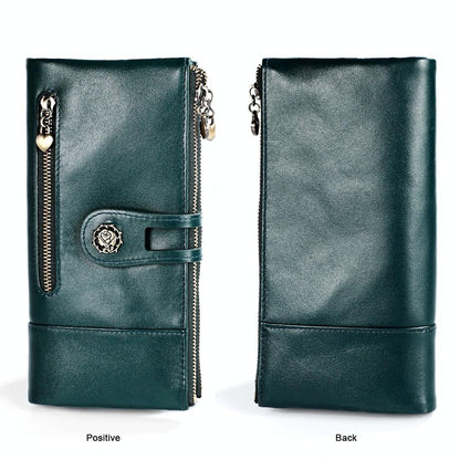 Vintage Rfid Leather Wallet with Card Slots for Women - Green
