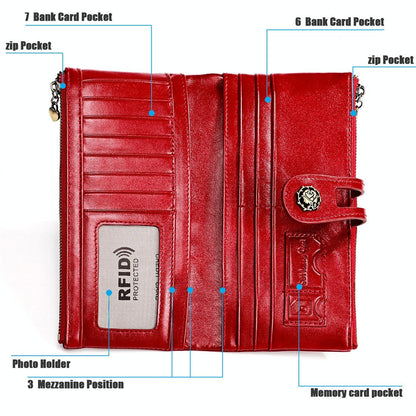 Vintage Rfid Leather Wallet with Card Slots for Women - Green