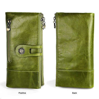 Vintage Rfid Leather Wallet with Card Slots for Women - Green