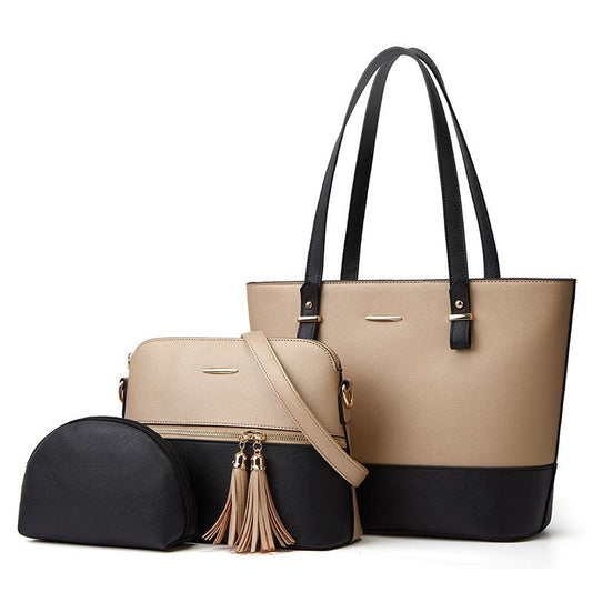 Large Capacity Fashion Handbag with Diagonal Design and Letter Detail - Brown Black
