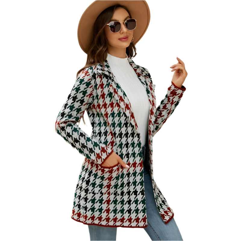 Autumn And Winter Long Sweater Collision Colour Knitted Cardigan Trench Coat - Dark Grey - M