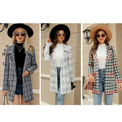 Autumn And Winter Long Sweater Collision Colour Knitted Cardigan Trench Coat - Dark Grey - M