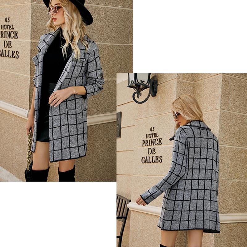 Autumn And Winter Long Sweater Collision Colour Knitted Cardigan Trench Coat - Dark Grey - M