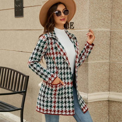 Autumn And Winter Long Sweater Collision Colour Knitted Cardigan Trench Coat - Dark Grey - M