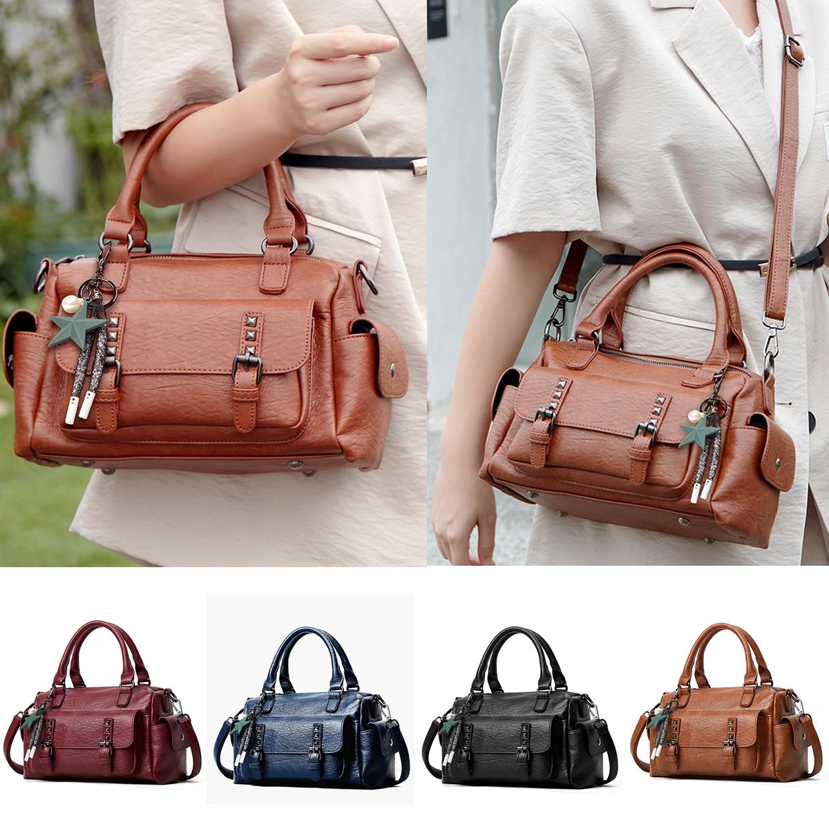 Large Capacity Crossbody Shoulder Bag in Pebbled Leather - Brown