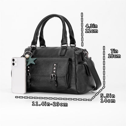 Large Capacity Crossbody Shoulder Bag in Pebbled Leather - Brown