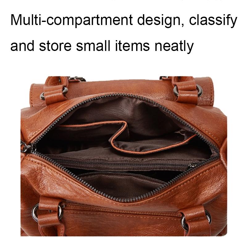 Large Capacity Crossbody Shoulder Bag in Pebbled Leather - Brown