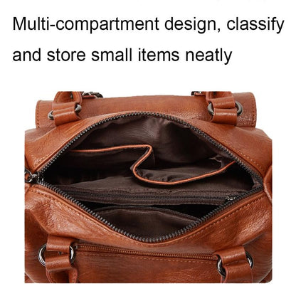 Large Capacity Crossbody Shoulder Bag in Pebbled Leather - Brown