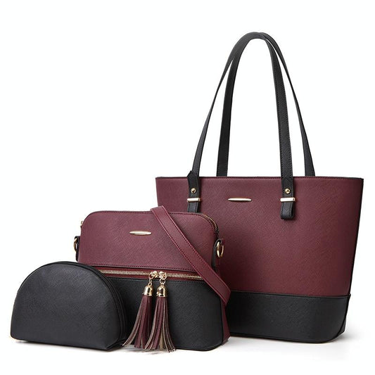 Large Capacity Fashion Handbag with Diagonal Design and Letter Detail - Purple Black