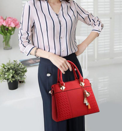 Simple Style Women Leather Crossbody Bag with Tassel Embroidery - Green