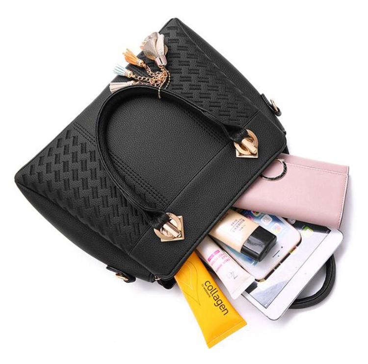 Simple Style Women Leather Crossbody Bag with Tassel Embroidery - Green