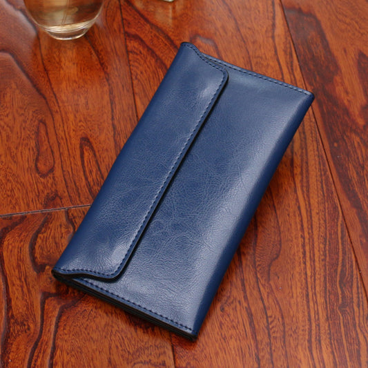 Blue Women's Genuine Leather Long Wallet - Slim Business Clutch with Snap Closure, Multi-Card Holder