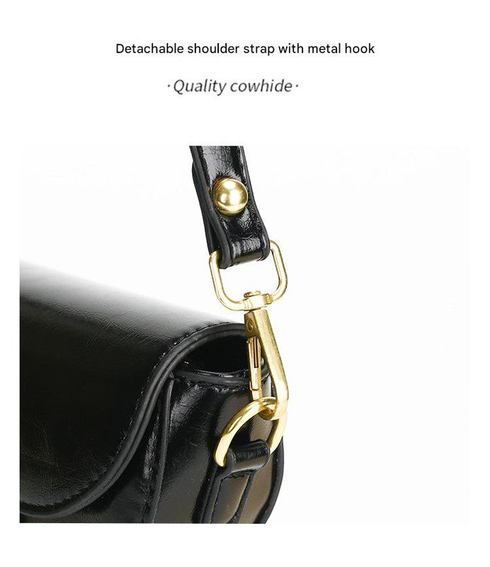 White Chic Saddle Crossbody Bag with Wide Guitar Strap - PU Leather