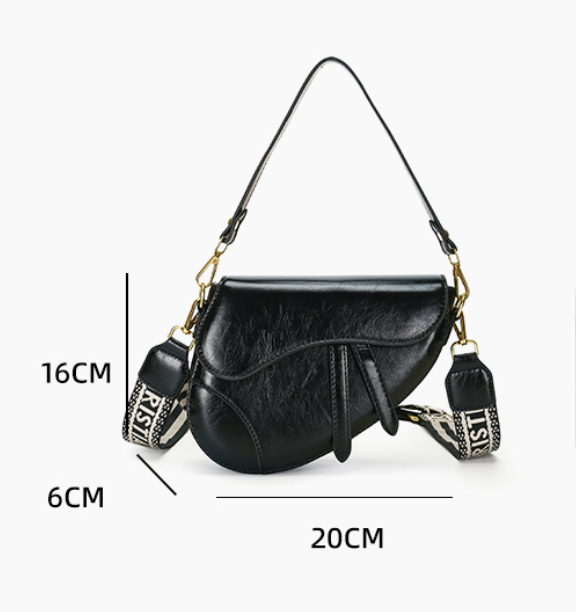 White Chic Saddle Crossbody Bag with Wide Guitar Strap - PU Leather