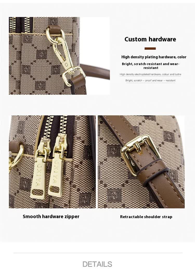 Brown and Beige Chic Diamond Mini Crossbody Phone Purse - PU Leather Vertical Shoulder Bag with Headphone Port