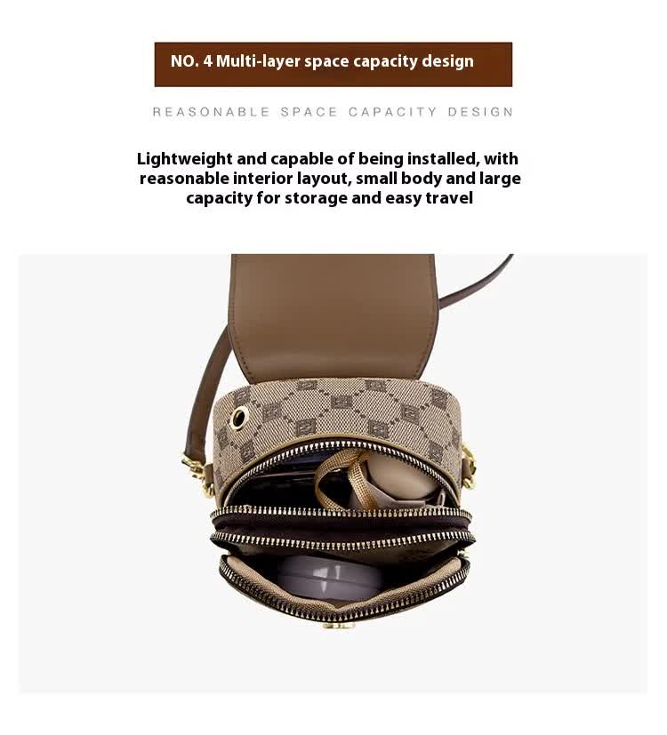 Brown and Beige Chic Diamond Mini Crossbody Phone Purse - PU Leather Vertical Shoulder Bag with Headphone Port