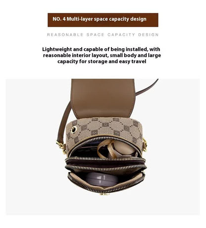 Brown and Beige Chic Diamond Mini Crossbody Phone Purse - PU Leather Vertical Shoulder Bag with Headphone Port