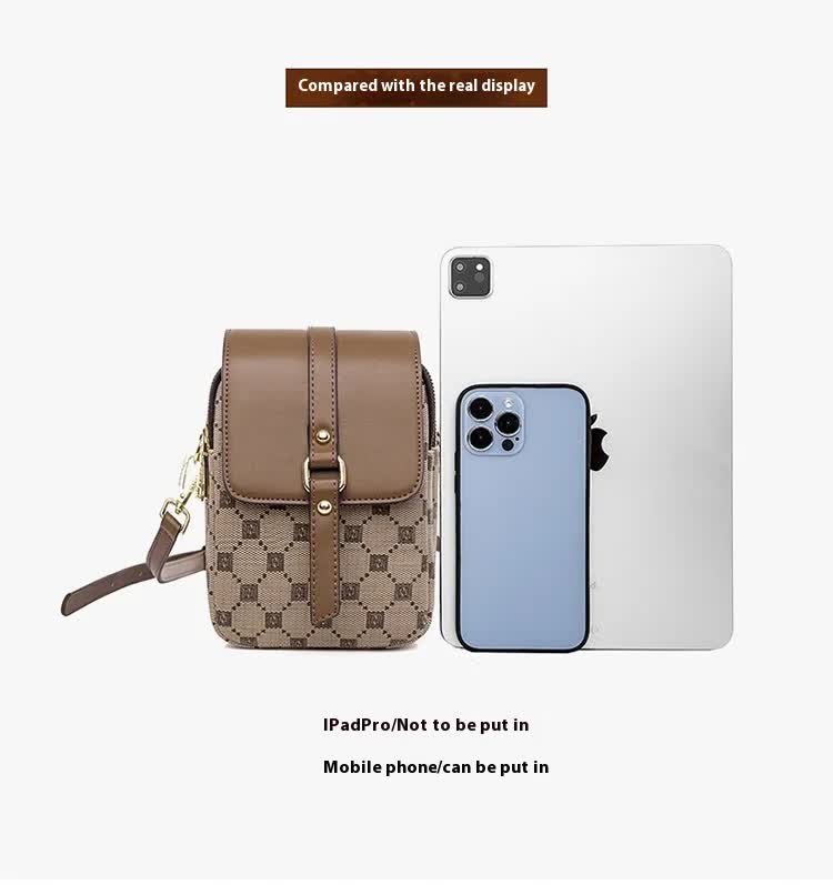 Brown and Beige Chic Diamond Mini Crossbody Phone Purse - PU Leather Vertical Shoulder Bag with Headphone Port