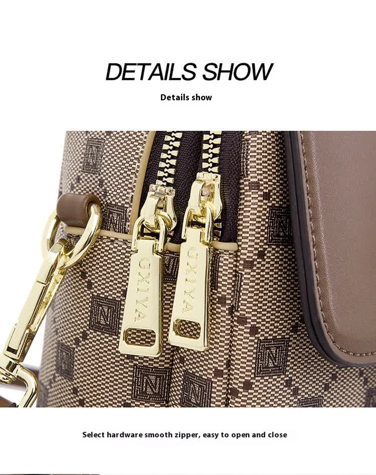 Brown and Beige Chic Diamond Mini Crossbody Phone Purse - PU Leather Vertical Shoulder Bag with Headphone Port