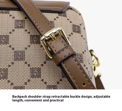 Brown and Beige Chic Diamond Mini Crossbody Phone Purse - PU Leather Vertical Shoulder Bag with Headphone Port