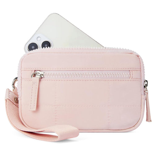 Pink RFID Blocking Nylon Wristlet Clutch Wallet - Compact Waterproof Pouch with Card Slots & ID Window