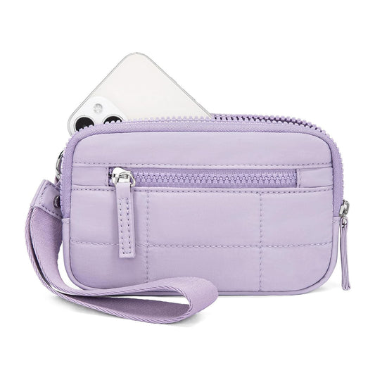 Purple RFID Blocking Nylon Wristlet Clutch Wallet - Compact Waterproof Pouch with Card Slots & ID Window