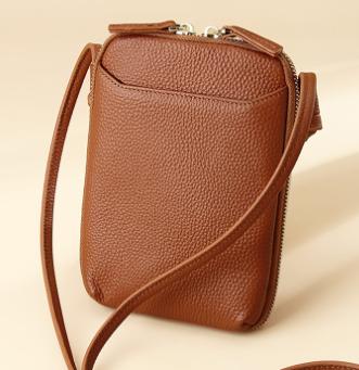 Brown Premium Leather Mini Crossbody Phone Bag - Stylish Multi-Pocket Organizer for Women