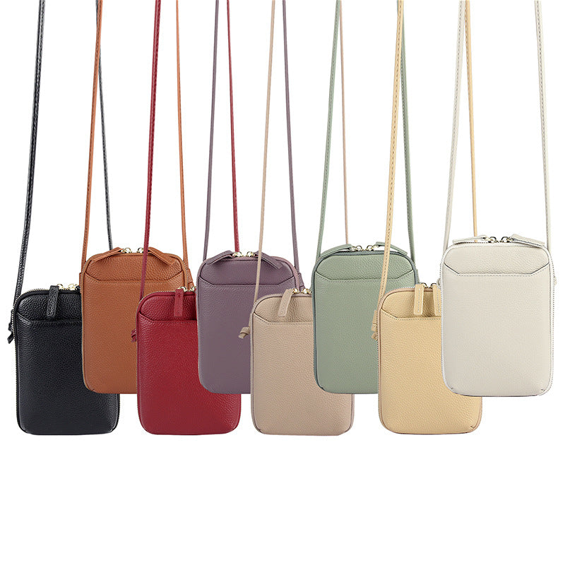 Brown Premium Leather Mini Crossbody Phone Bag - Stylish Multi-Pocket Organizer for Women