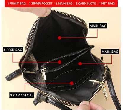 Brown Premium Leather Mini Crossbody Phone Bag - Stylish Multi-Pocket Organizer for Women