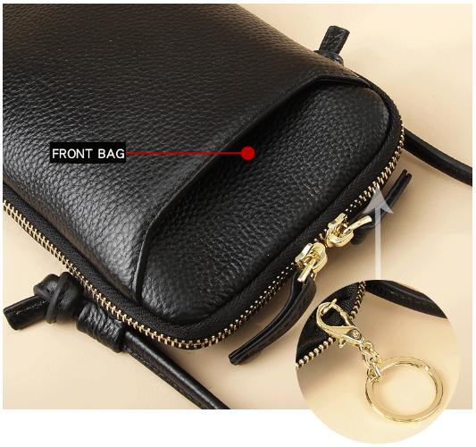 Brown Premium Leather Mini Crossbody Phone Bag - Stylish Multi-Pocket Organizer for Women