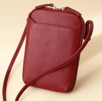 Wine Red Premium Leather Mini Crossbody Phone Bag - Stylish Multi-Pocket Organizer for Women