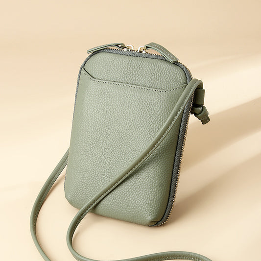 Light Green Premium Leather Mini Crossbody Phone Bag - Stylish Multi-Pocket Organizer for Women
