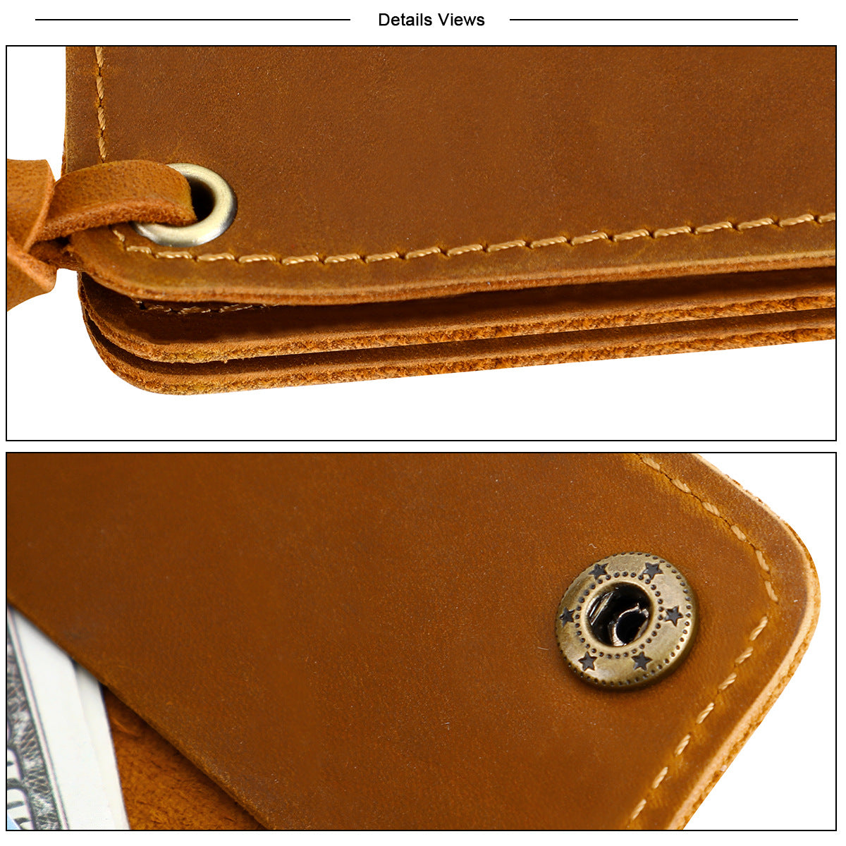 Black Vintage Handmade Crazy Horse Leather Wallet - Compact Card Holder & Zippered Coin Purse with Snap Closure