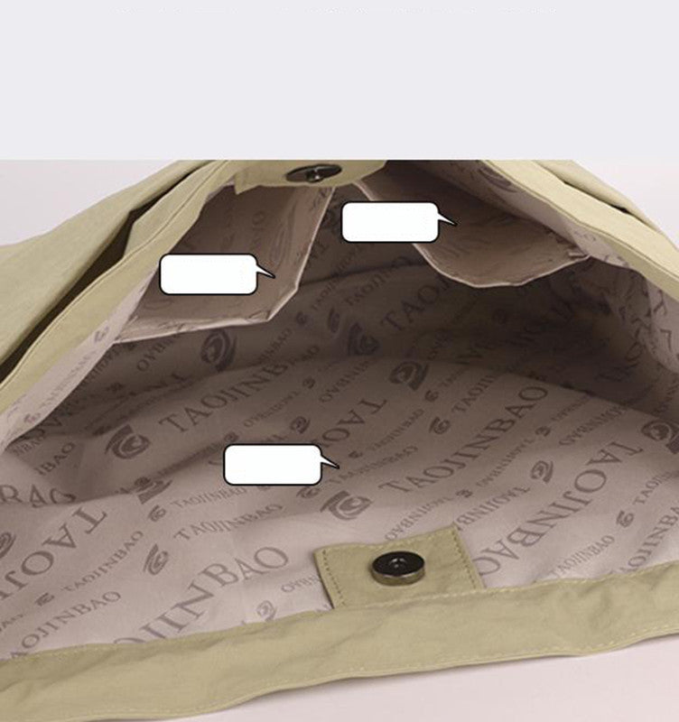 Green Chic Lightweight Nylon Drawstring Tote Bag - Multi-Pocket Casual Shoulder & Crossbody