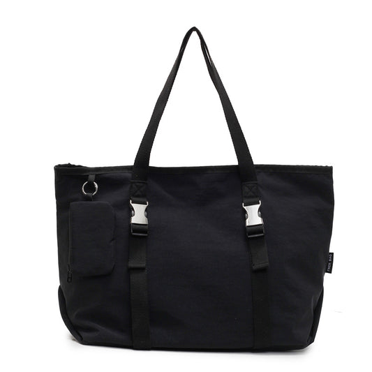Black Women's Large Capacity Nylon Tote Bag - Stylish Casual Shoulder & Crossbody Bag with Detachable Pouch