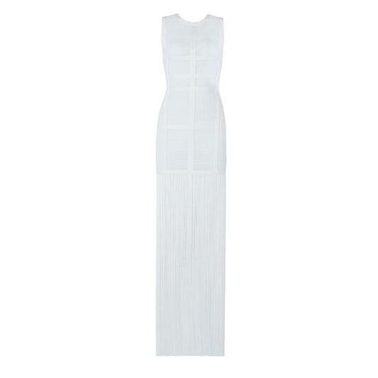 White Sleeveless Tassel Bodycon Rayon Dress - Hollow Out Evening Party Wear - The Cool Collective AU